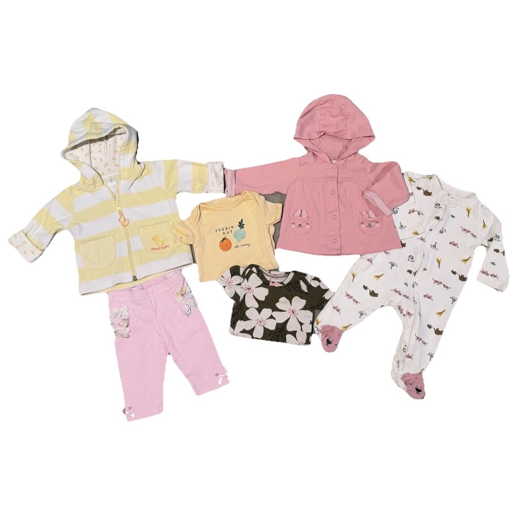 Carters Yellow Pink Baby Girl Bundle Set Of 6 Set 3M Jackets Sleepers 0-3M 3-6M